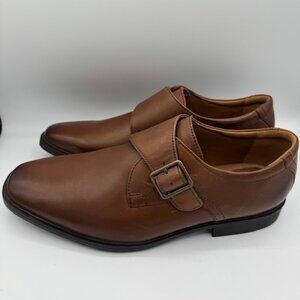Clarks Men's Tilden Style Monk-Strap Dark Tan Leather Loafers Size 9W